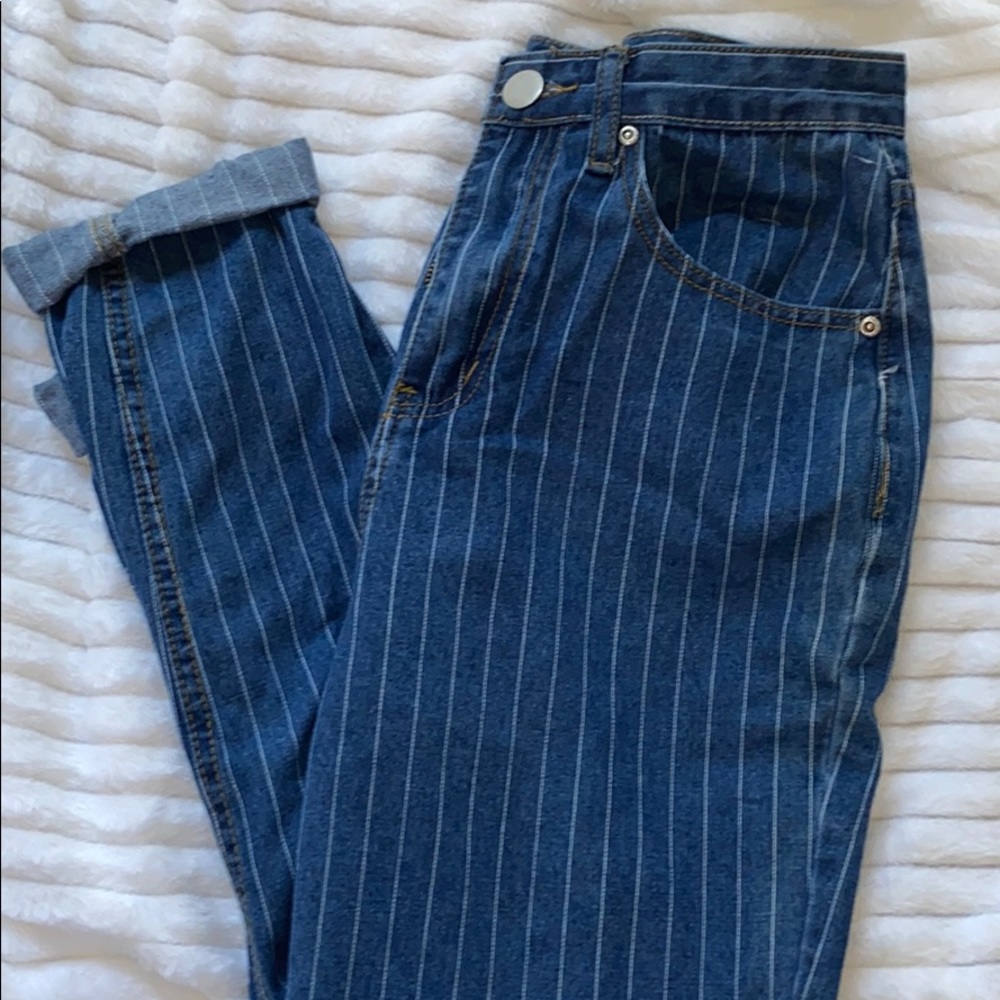 striped blue denim pants size 4